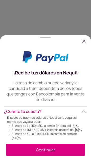 Pantalla de PayPal en Nequi