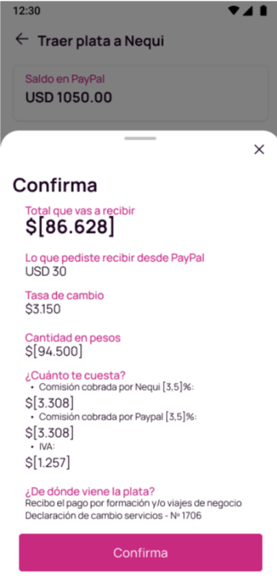 Pantalla de confirma en Nequi