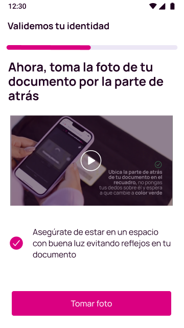 Toma la foto de tu documento por la parte de atrás en la app Nequi