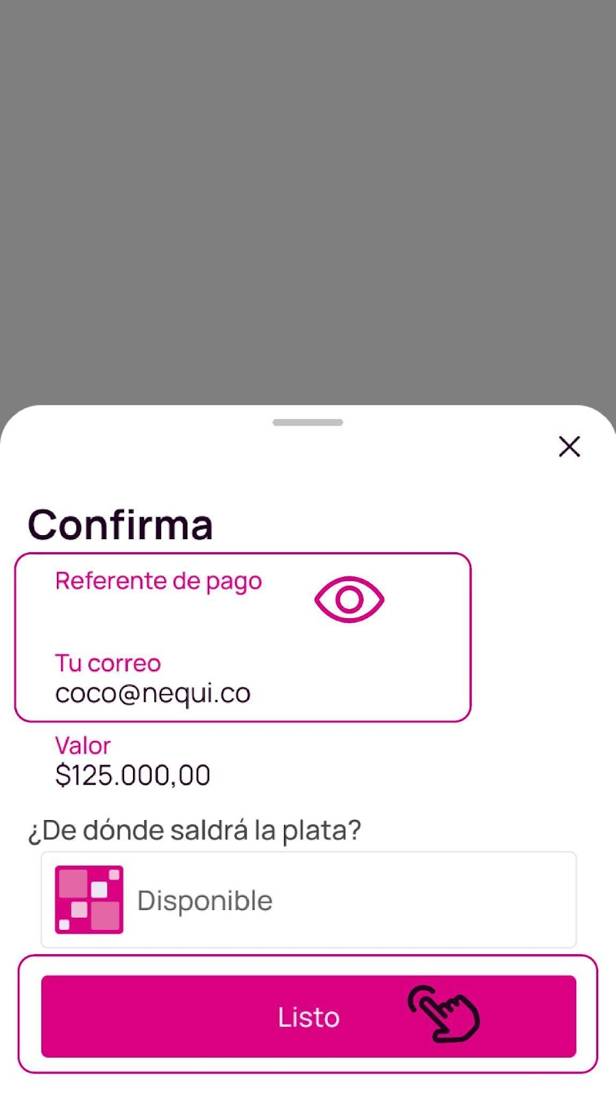 Pantalla de confirma el valor de la factura en Nequi