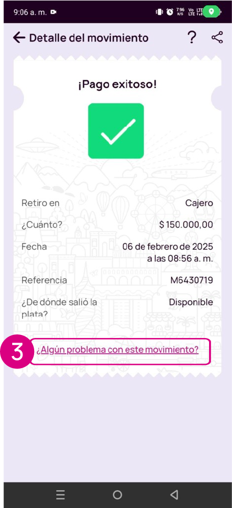 Pantalla del detalle del movimiento en Nequi