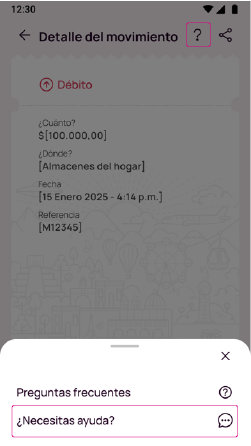 Pantalla de necesitas ayuda con el movimiento en la app Nequi