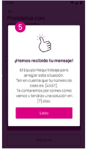Pantalla de confirmación del mensaje en Nequi