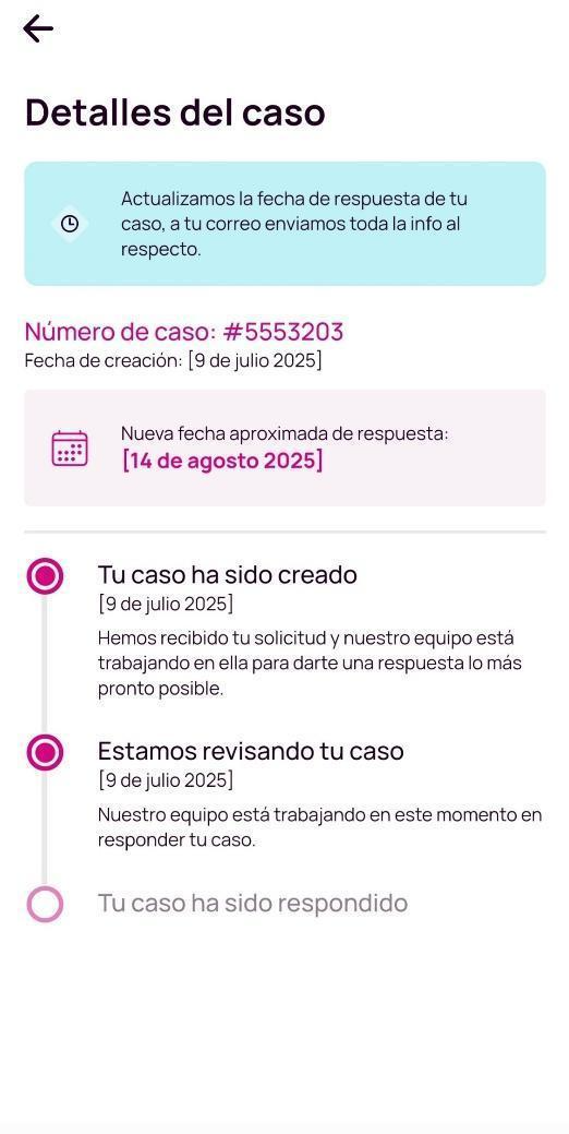 Pantallas Detalles del caso en la app Nequi