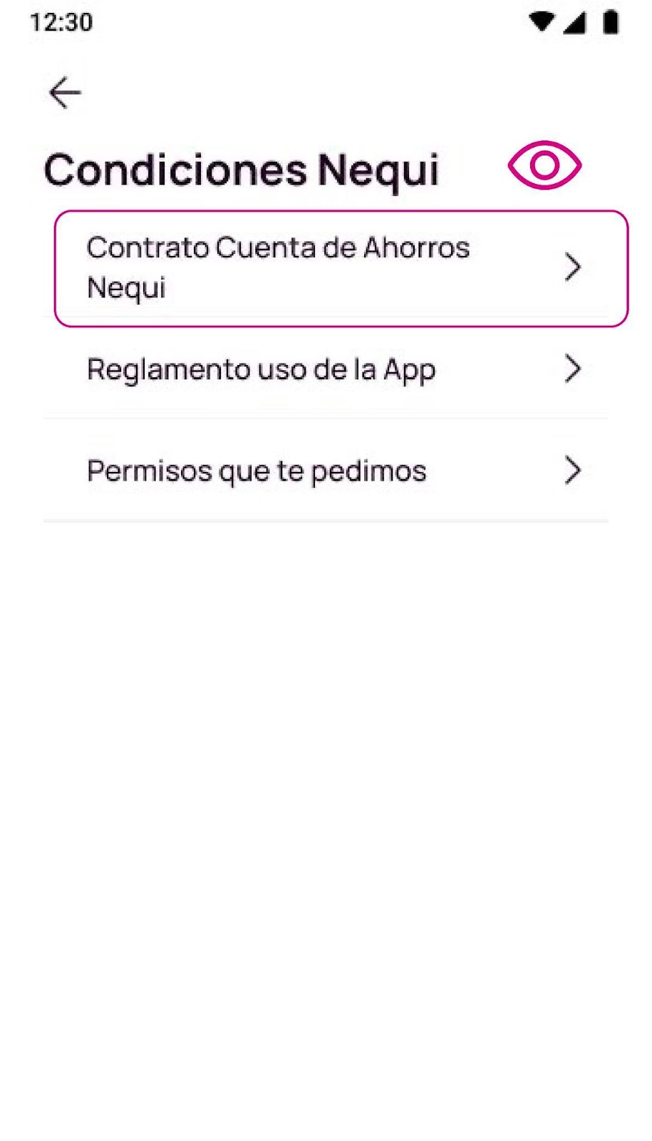 Pantalla de contrato Cuenta de Ahorros Nequi