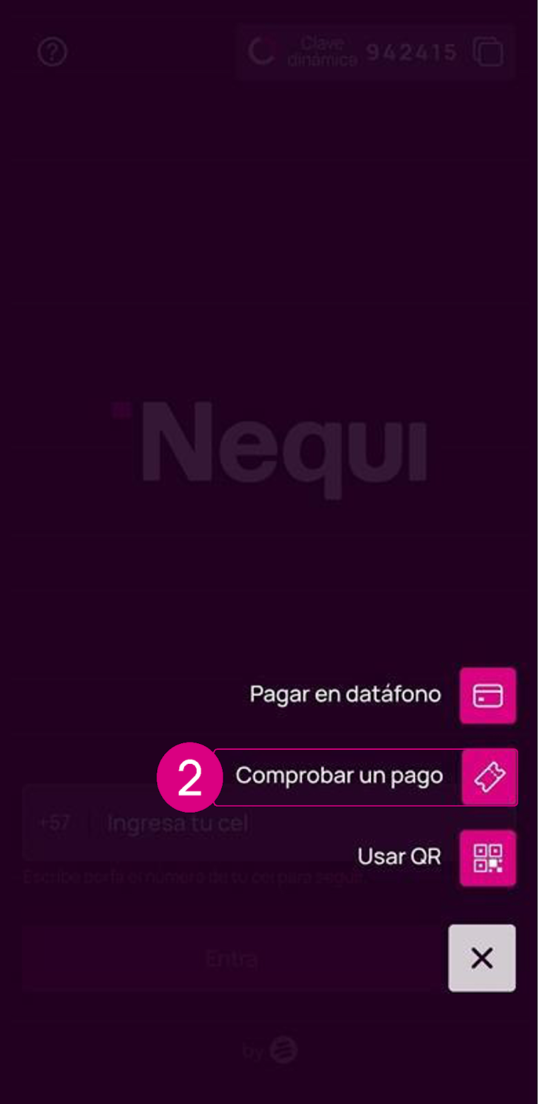 Pantalla de comprobar un pago en Nequi