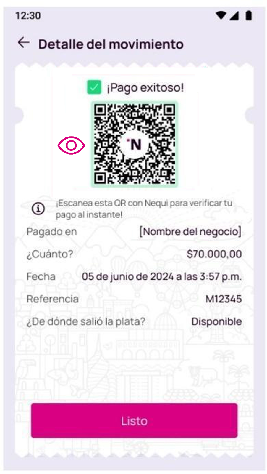 Pantalla de detalle del movimiento en la app Nequi