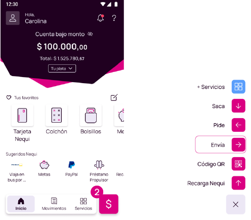 Pantalla de pesos y envia en Nequi