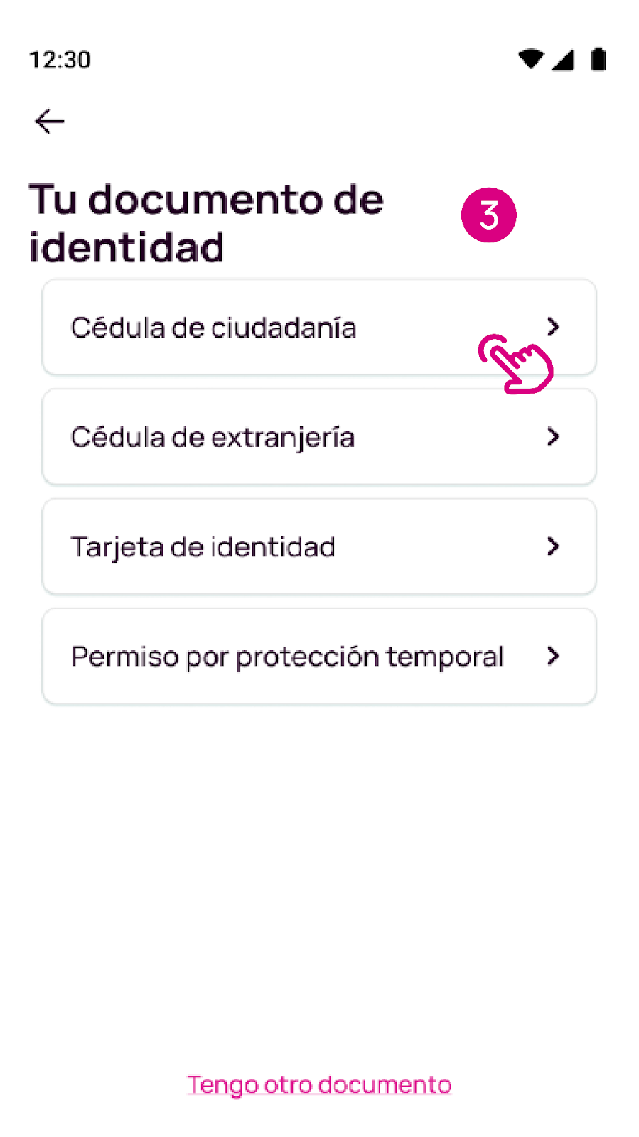 Selecciona tu documento de identidad al crear Nequi