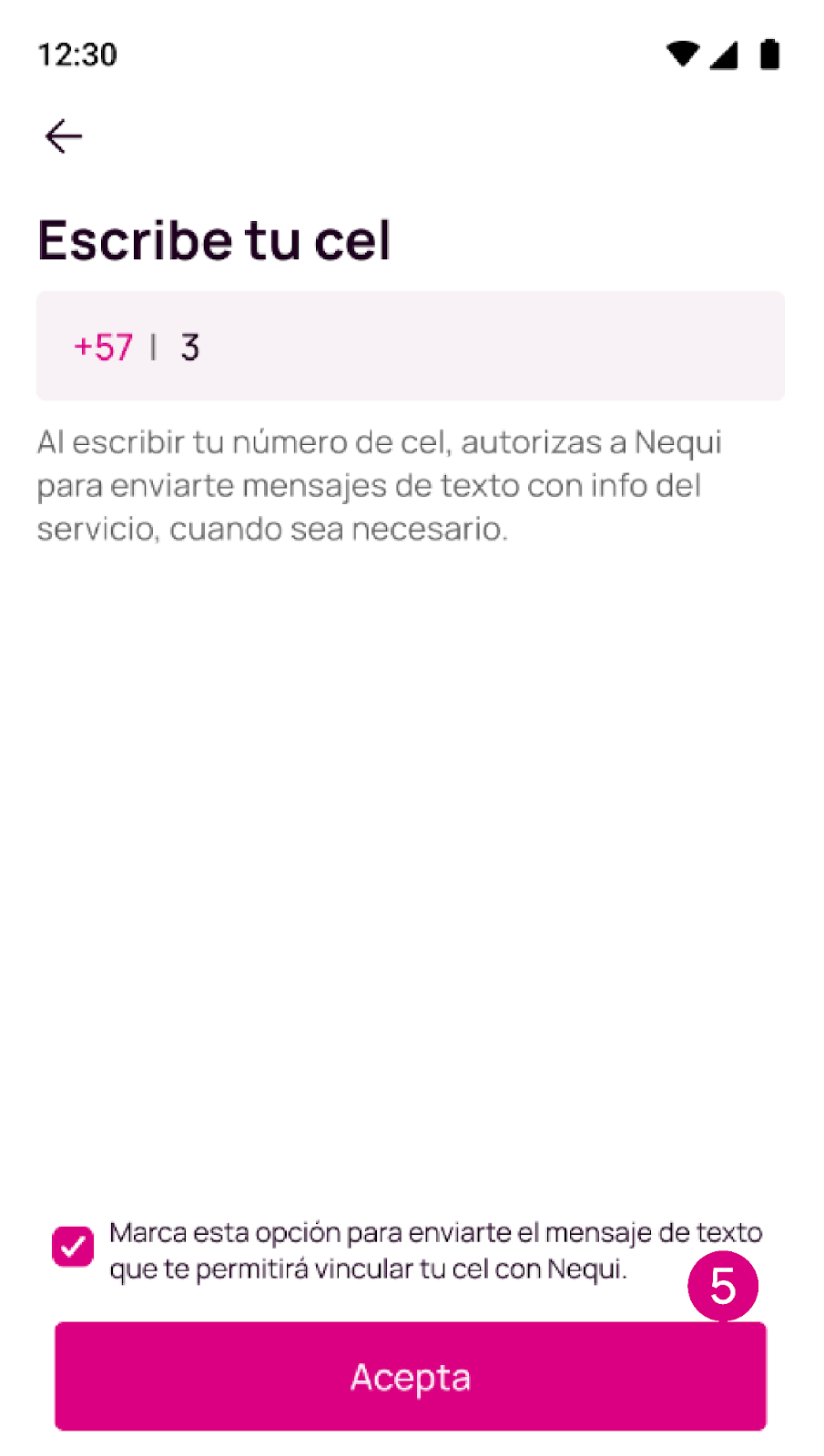 Escribe tu cel para crear Nequi