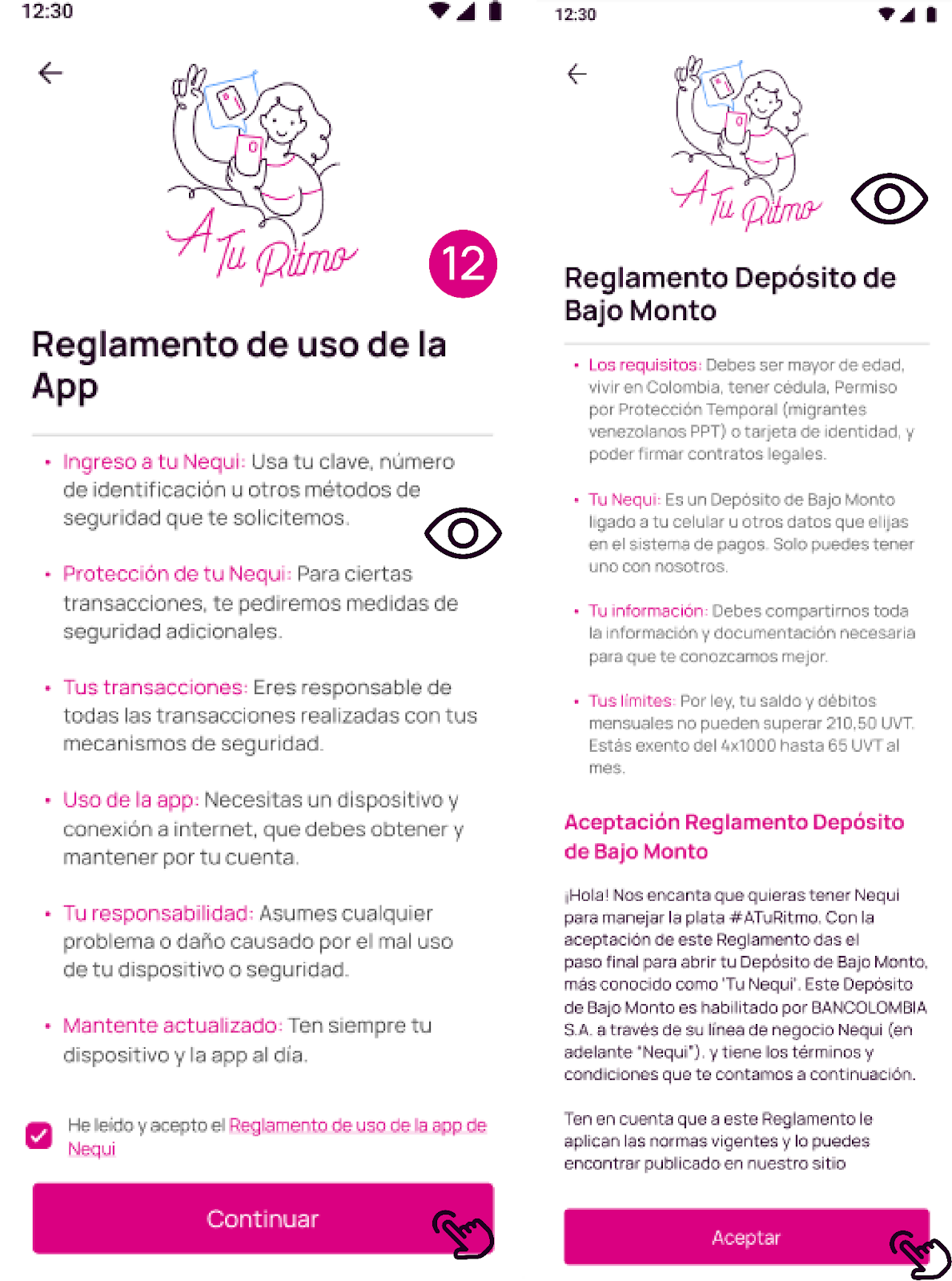 Reglamento de uso de la app al Crear Nequi