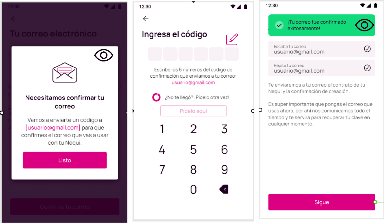 Ingresa el código de confirmación para crear Nequi