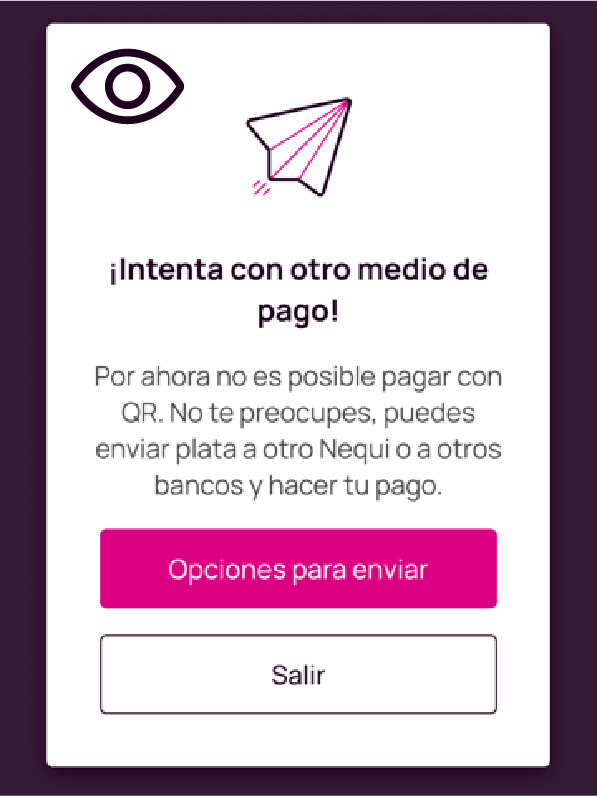 Error en la app Nequi de fallas en nuestros servicios al pagar con QR.