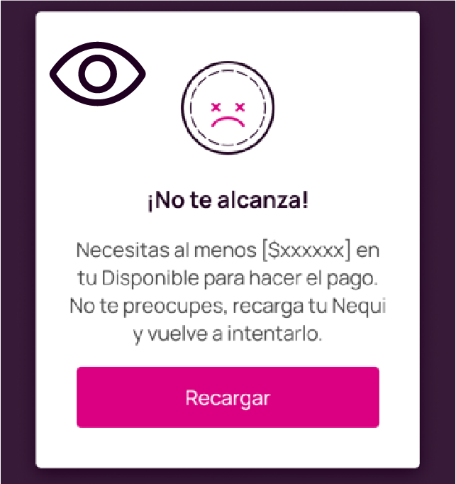 Error en la app Nequi de saldo insuficiente para la compra con QR.