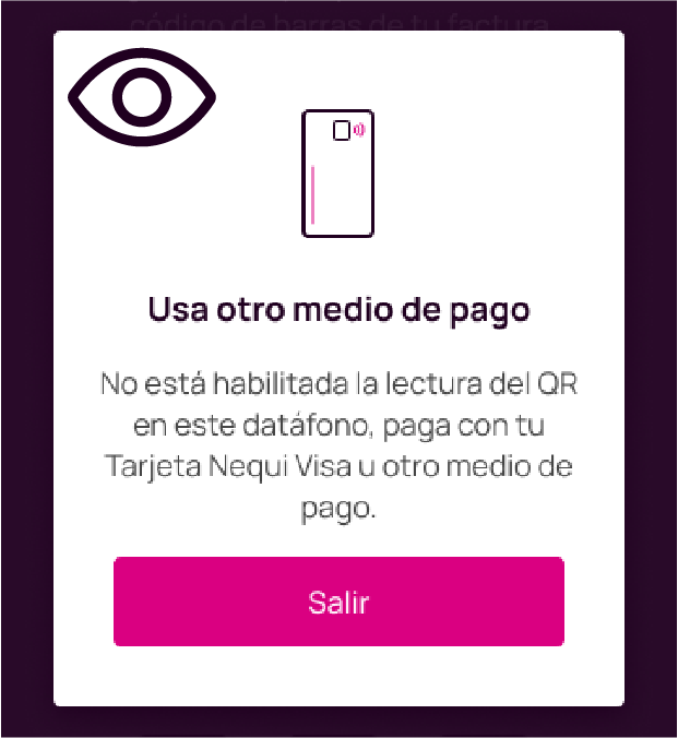 Error de deshabilitados los pagos a través de QR para este tipo de datáfonos desde la app Nequi.