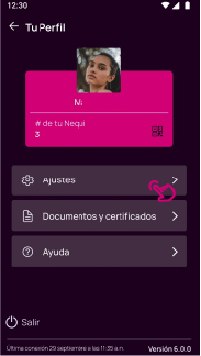Pantalla de Ajustes en la app Nequi