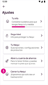 Pantalla de cerrar tu Nequi