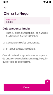 Pantalla cierra tu Nequi en la app