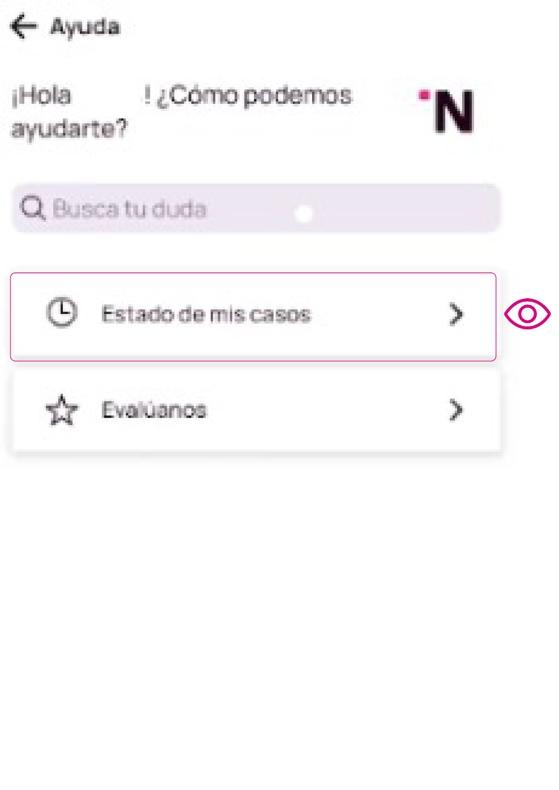 Estado de mis casos sin inicio de sesión en la app