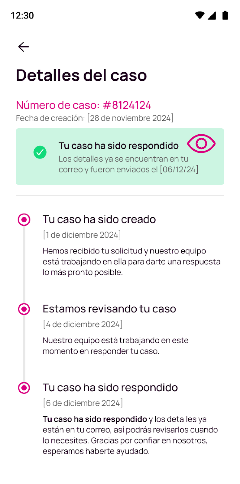 Detalle de casos de quejas o reclamos cerrados en la app de Nequi