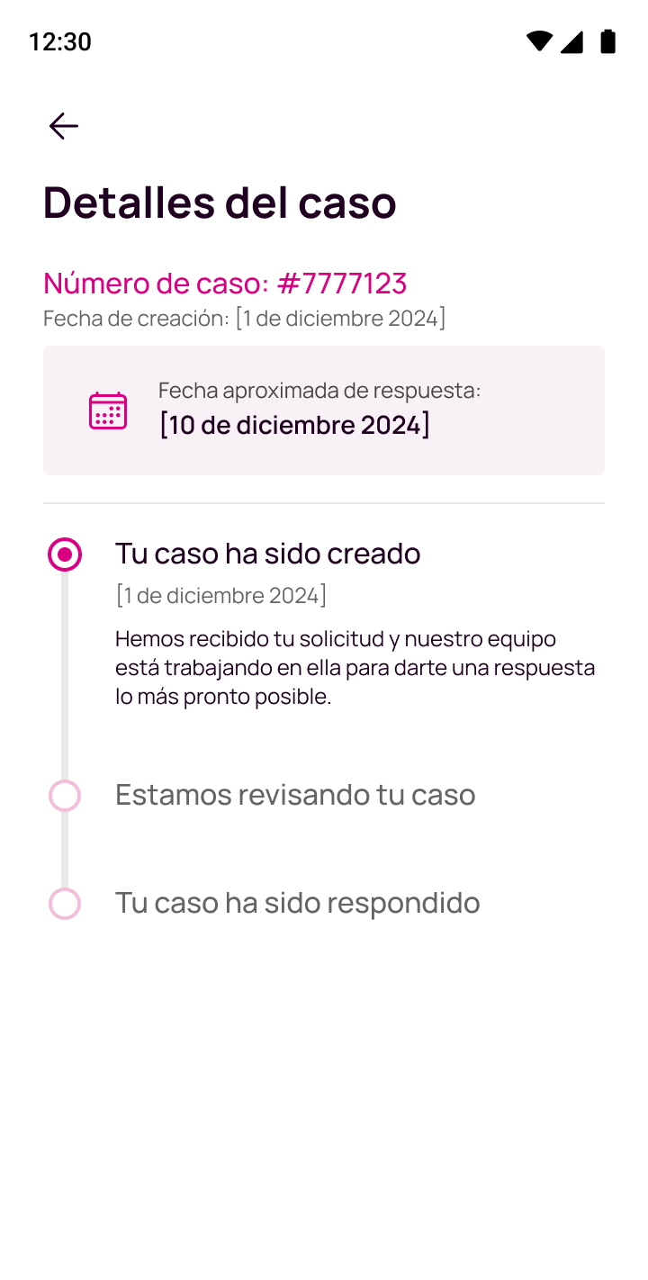 Pantalla caso creado