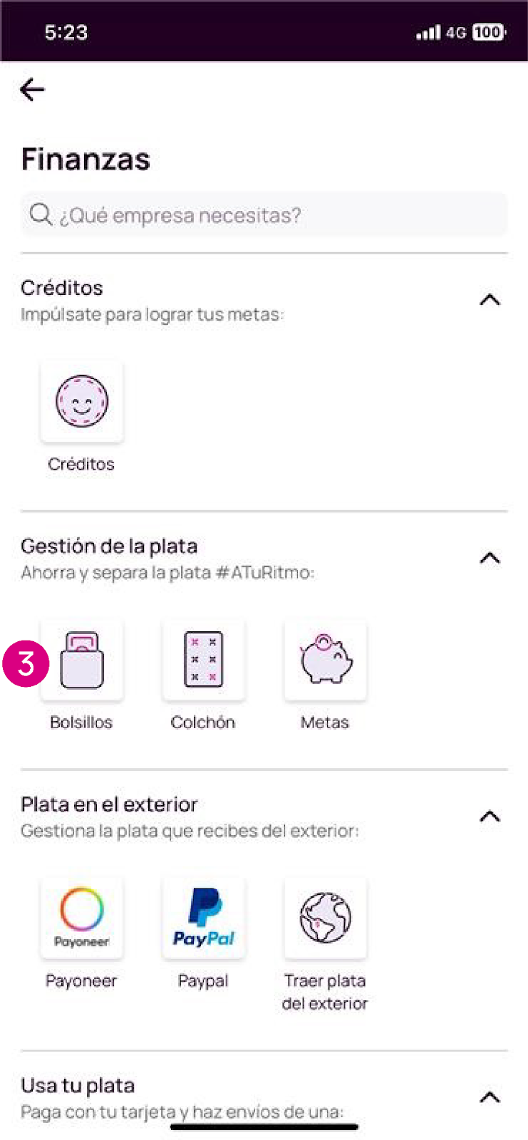 Pantalla Bolsillos en la app Nequi