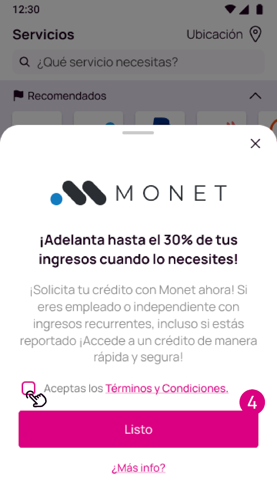 Pantalla de términos y condiciones en Nequi
