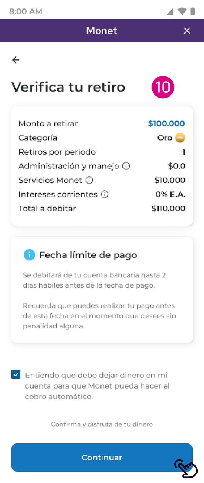 Pantalla de verifica tu retiro en Nequi