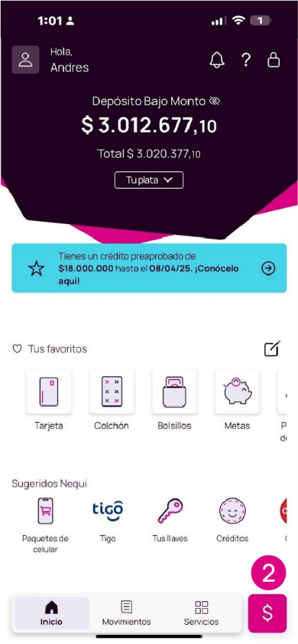 Signo $ de la app Nequi