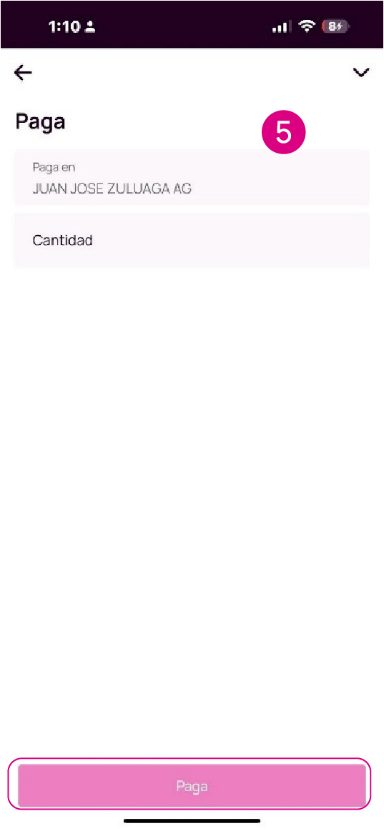 Pantalla de confirmación de datos en la app Nequi