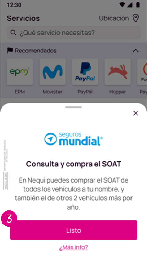 Opción Listo para consultar y comprar el SOAT por Nequi