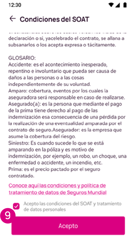 Términos y condiciones de la compra del SOAT por Nequi