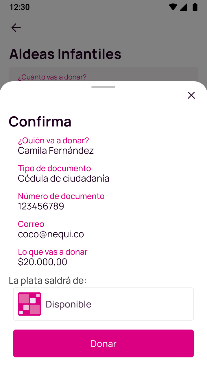 Verifica los datos para donar en Nequi