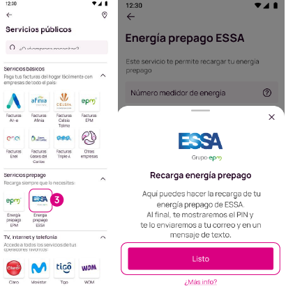 Energía prepago ESSA en la app Nequi