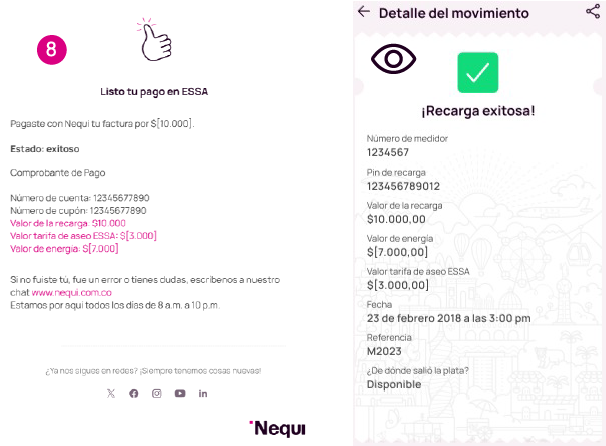 Confirmación de la recarga exitosa