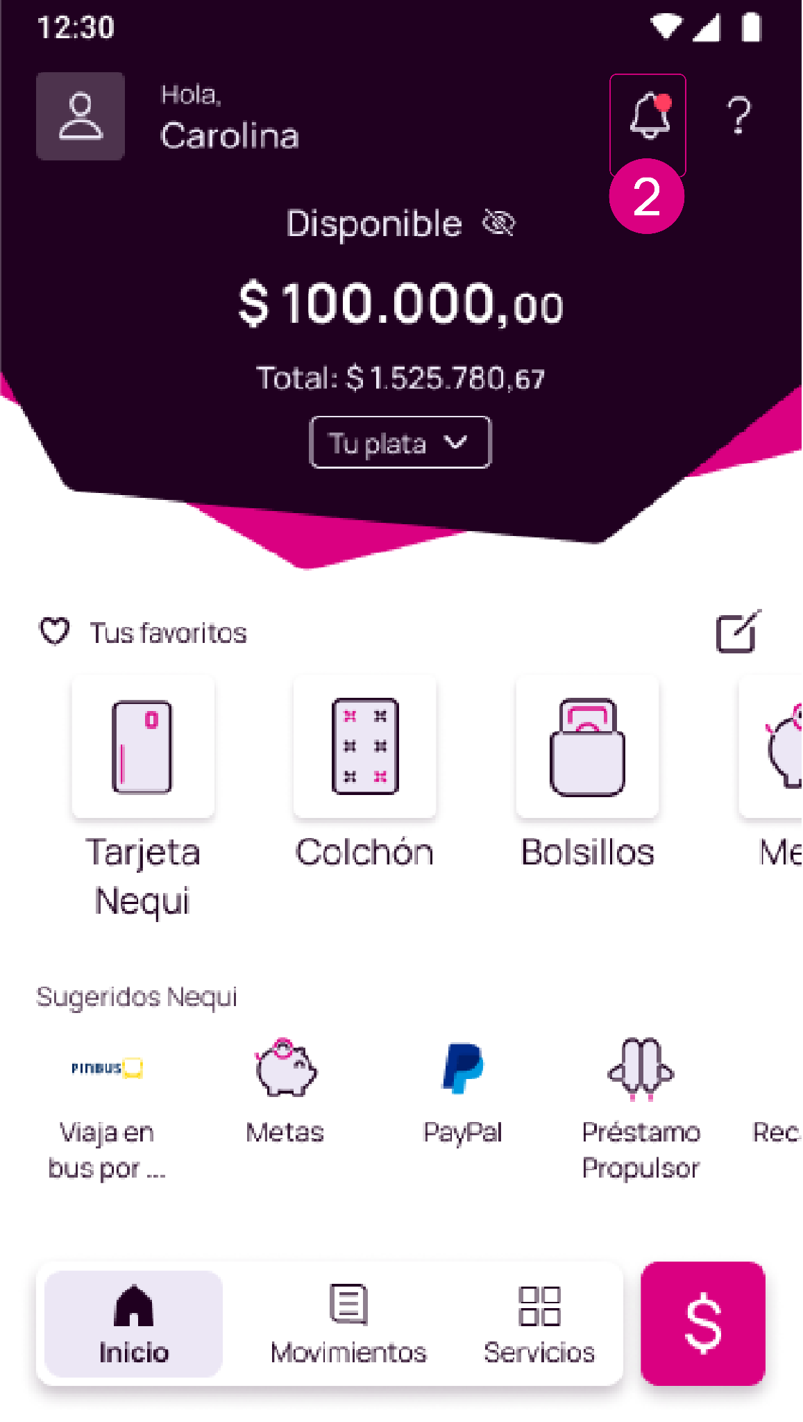 Notificaciones en la app Nequi