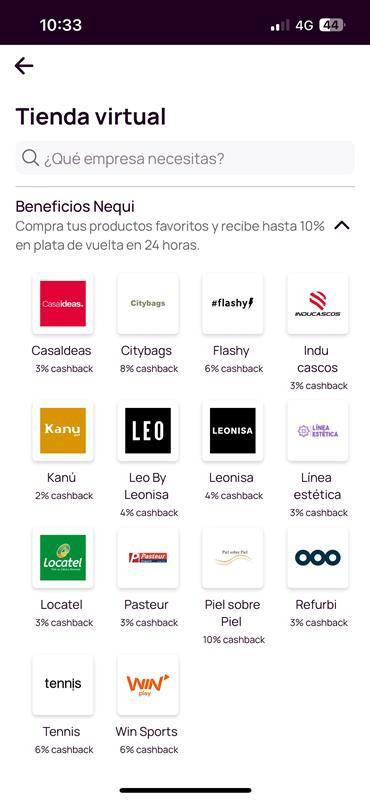 Selecciona las tiendas en las que puedes comprar en la app Nequi