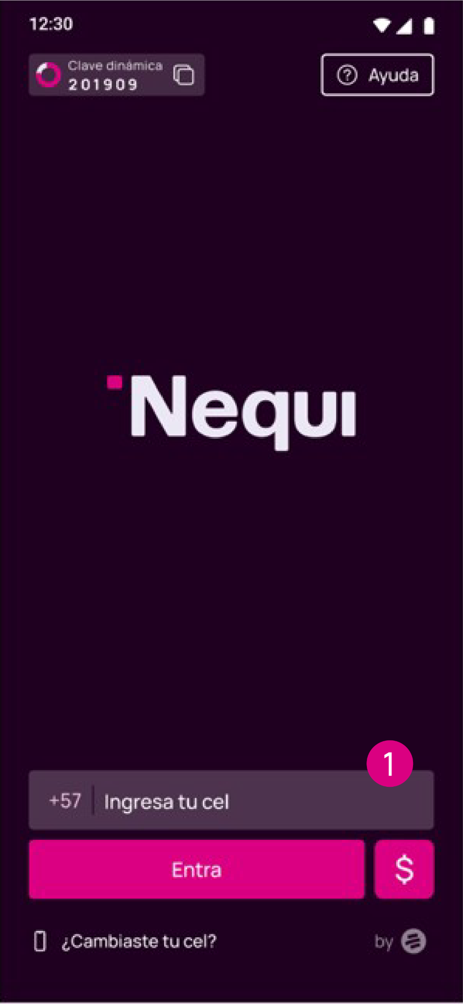 Pantalla de ingreso a la app Nequi