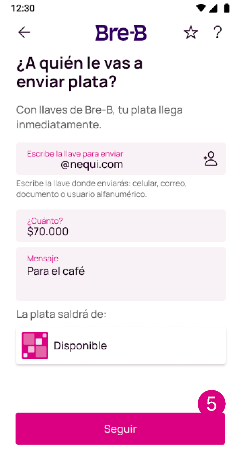 Ingresa los datos para enviar plata por llaves en la app Nequi