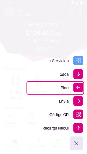 Pantalla de Pide en Nequi