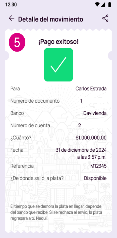 Pantalla de pago exitoso en Nequi