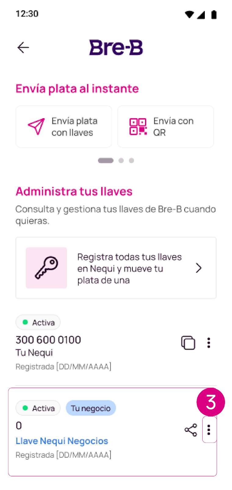 Selecciona la llave de negocios en la app Nequi