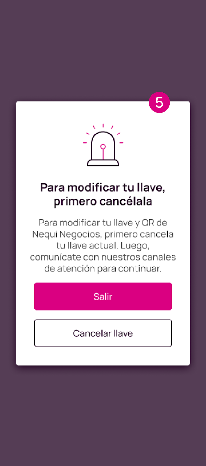 Opción Modificar llave negocios en la app Nequi