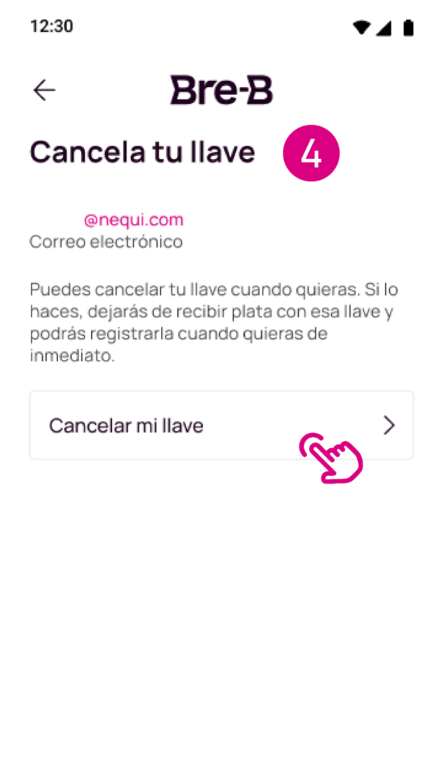 Pantalla cancela tu llave en Nequi
