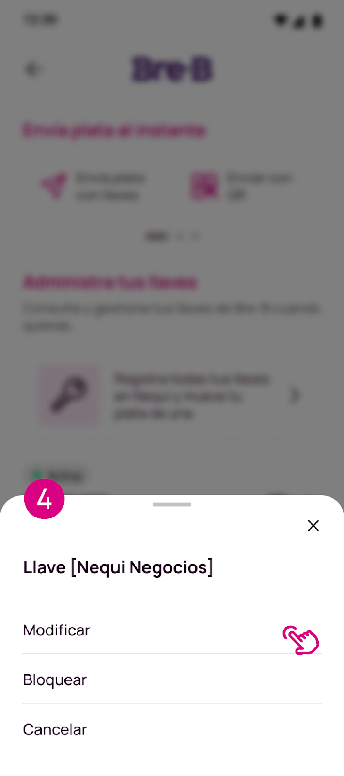 Elije la llave de Negocios que quieres cambiar en la app Nequi