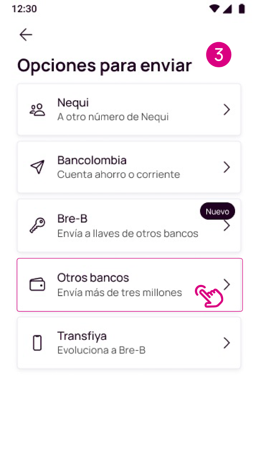 Opción para enviar a Otros Bancos