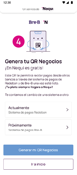 Pantalla Genera tu QR Negocios de la app Nequi Negocios