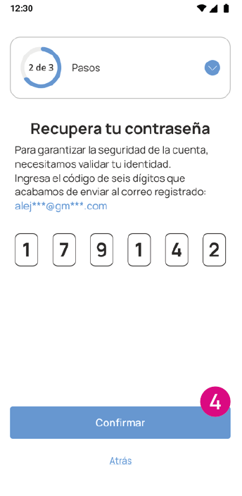 Pantalla ingresa el código de seis dígitos de la app Nequi Negocios