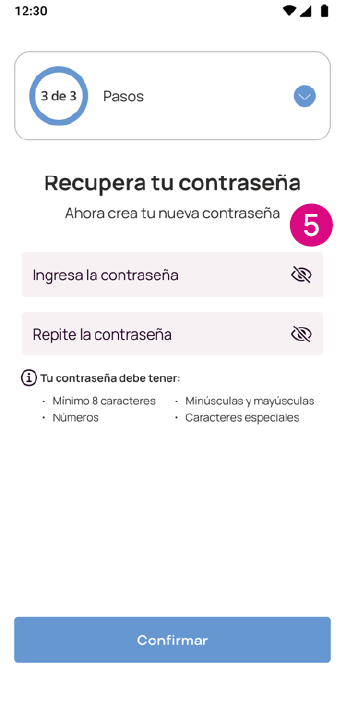 Pantalla de ingresar nueva contraseña de la app Nequi Negocios