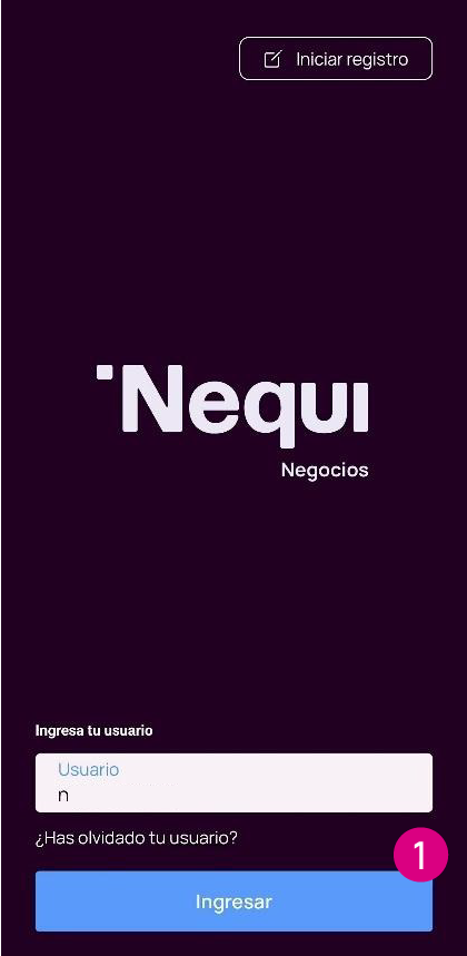 Opción para ingresar a la app Nequi Negocios
